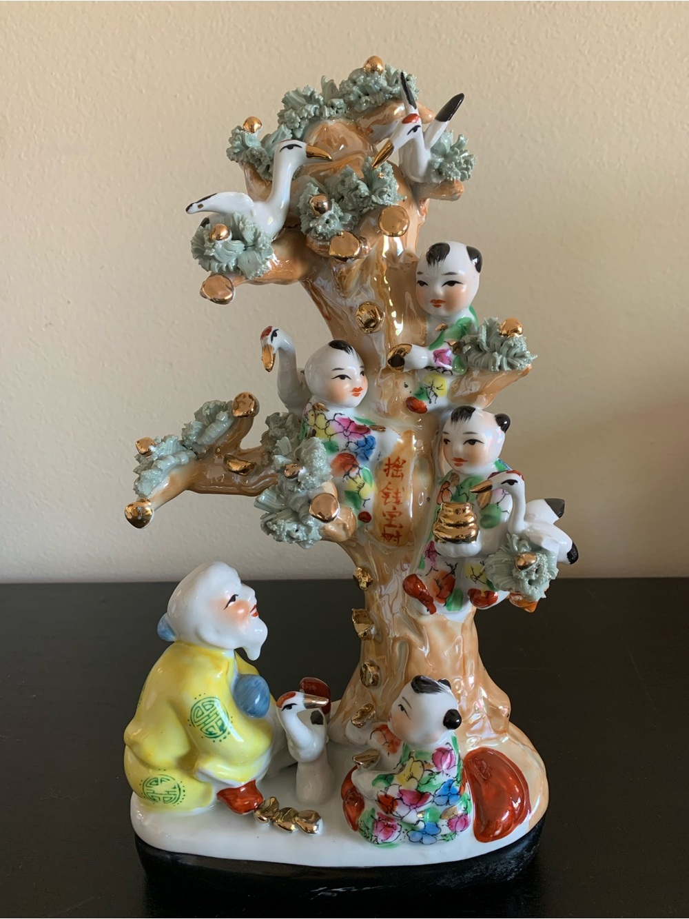 Porcelain Chinese Money Tree of Prosperity And Longevity Coins Children 14” READ